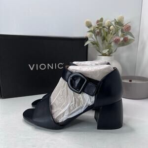 Vionic Chardonnay Nappa Leather Block Heel Black I7818L1001 Women 6.5W NWB
